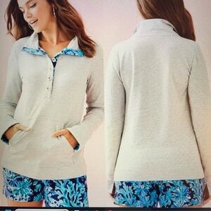 Lilly Pulitzer Landley Popover Light Blue Top w/Patterned Trim Women’s Size XS